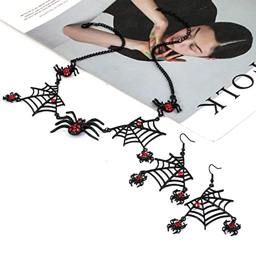 Halloween Spider Web Necklace Black Party Large Spider Choker Pendant Necklace for Women Girls (C Black Set)4