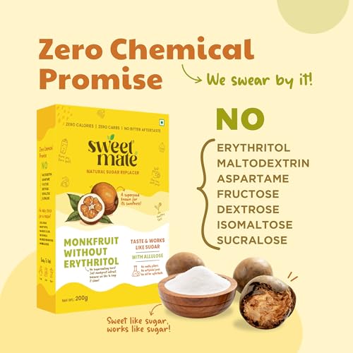 Image of Sweetmate Monk Fruit Sweetener Without Erythritol - 200 g | Pure Monk Fruit Extract | Zero Calorie 1:1 Sugar Substitute | Keto & Diabetic Friendly
