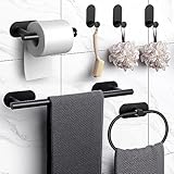 jigiu set 6 pezzi porta asciugamani bagno in acciaio inox 40cm - ganci autoadesivo per accappatoio o carta igienica impermeabili per camera, bagno, cucina - nero