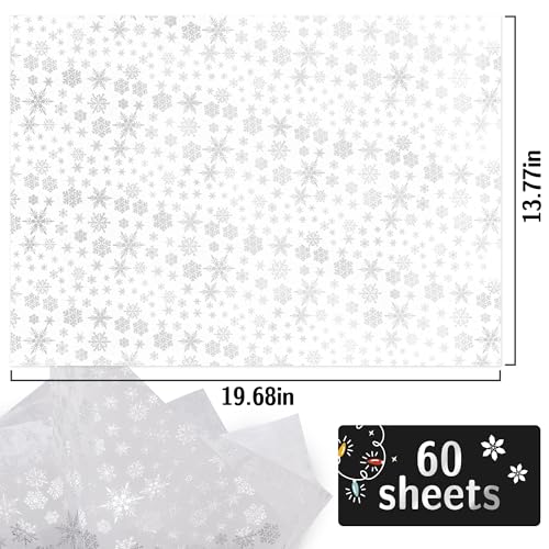 MR FIVE 60 Folhas de Papel de Seda Branco com Floco de Neve Prateado A Granel, 14