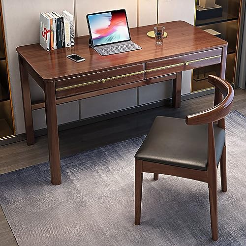 SXZenSpace Escritorio de Madera Maciza con 2 cajones, diseño Moderno de Mediados de Siglo, estación de Trabajo Estable para computadora, Mesa de Estudio de Gran Superficie, Muebles para ofici