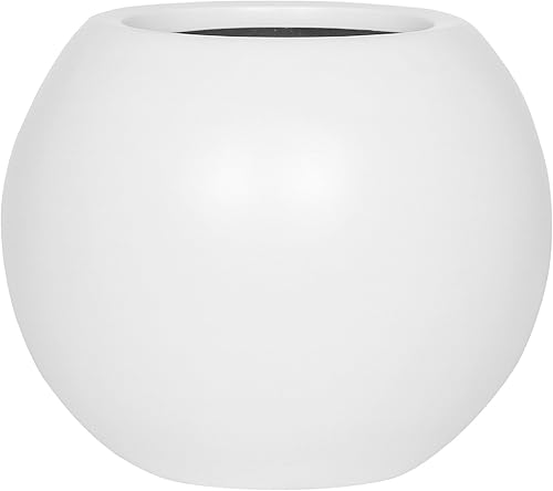 Beth - Maceta redonda moderna de fibra extra pequeña para interiores y exteriores, 10.2 pulgadas de diámetro, color blanco mate