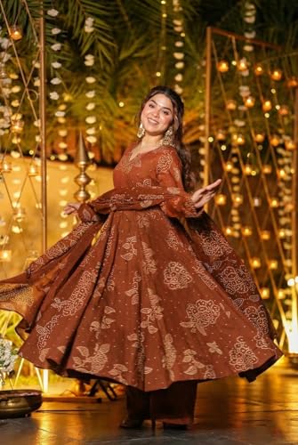 Image of ANNI Designer Women's Viscose Blend Umbrella Style Printed Kurta Palazzo with Dupatta | Stylish Kurta Set for Women | Elegant Palazzos & Dupatta Set | Traditional Ethnic Wear