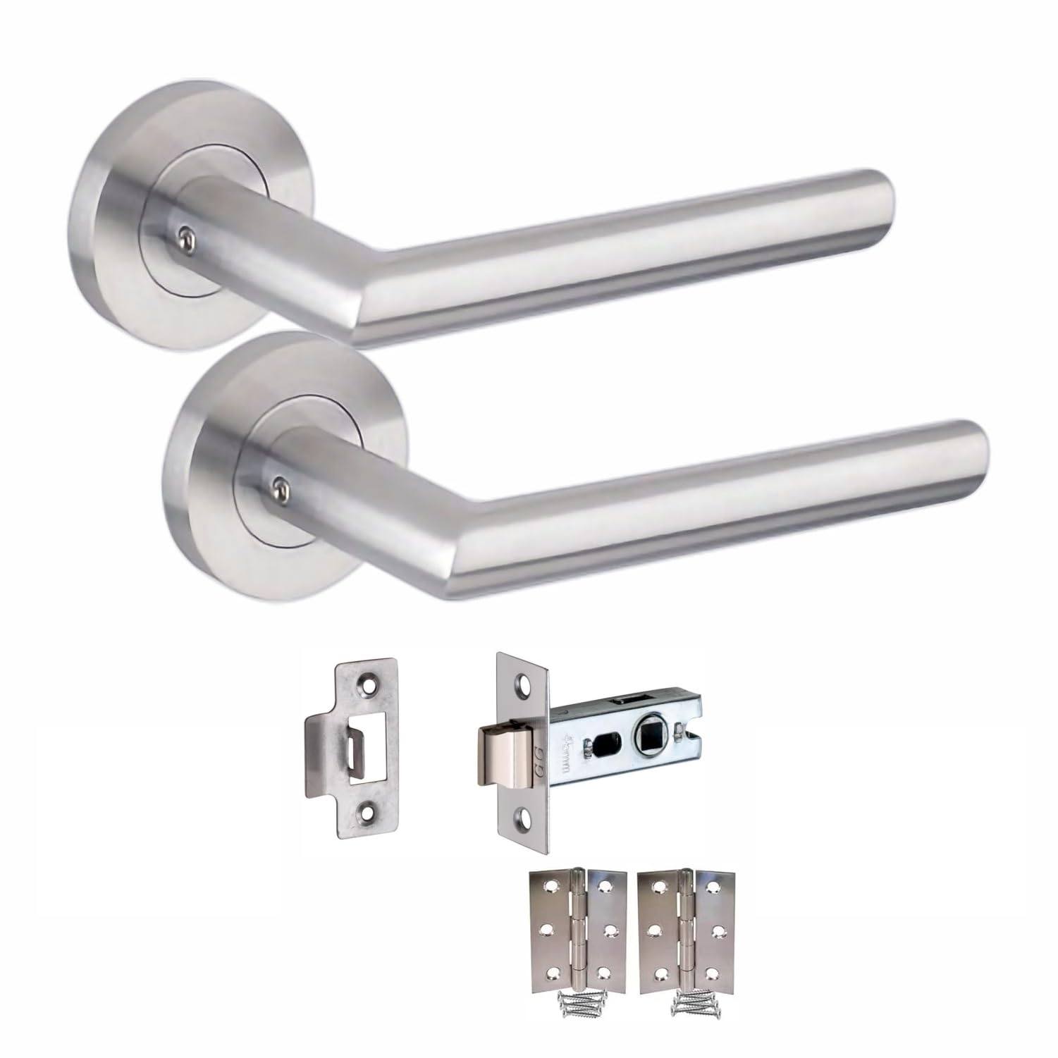 Golden Grace Mitred Latch Door Handle Pair Satin Nickel