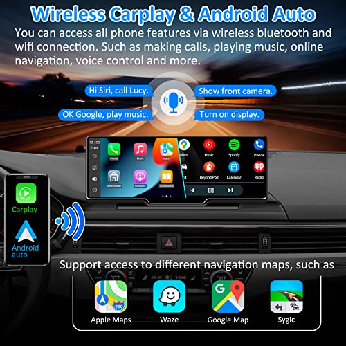 Trumsey Portable Built-In 2.5K Dash Cam Car Stereo - 9.3" Hd Ips Screen, Wireless Carplay & Android Auto, Front And Back Loop Recording, 1080P Backup Camera Dvr, Bluetooth, Car Radio Receiver #TOP2