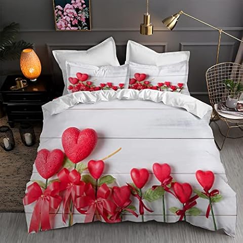 LLSZAHD King Size Bedding Valentine's Day Bedding Set with Zipper Closure Fluffy Duvet Set 230x220 Cm Includes 2 Pillowcases 50x75 Cm, Personalized Gift, Valentine's Day present Cover