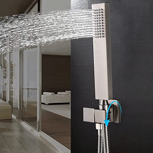 Ayivg Brushed Nickel Rainfall Shower Jets System Ceiling Mounted Full Body Shower Faucets System Led 16" Large Dual Function Shower Head With 6 Body Jets And Handheld Thermostatic Shower System #TOP4