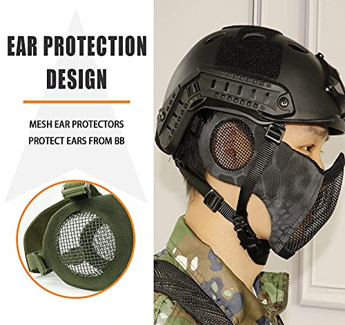 image for AOUTACC Airsoft Protective Gear Set, Half Face Mesh Mask with Ear Prot