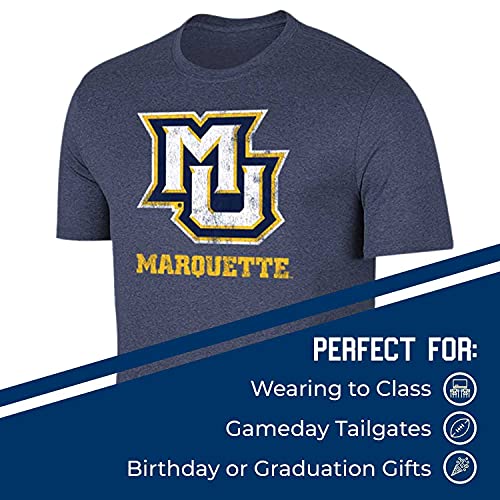 Campus Colors Adult Mvp Heathered Logo Tshirt (Marquette Golden Eagles - Blue, Small) #TOP4