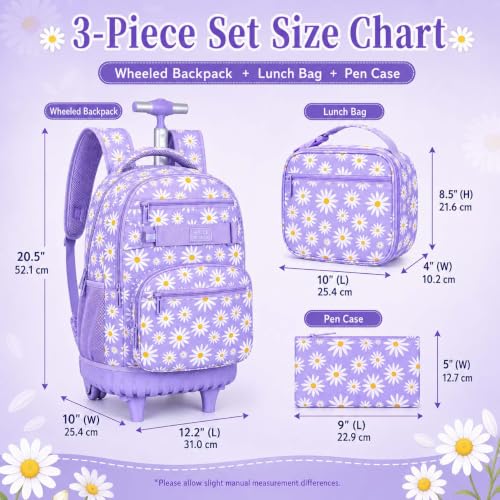 AGSDON Rolling Backpack for Girls, Women Roller Wheels Bookbag, Laptop Daisy Wheeled School Bag with Wheels for Teens by AGSDON - Used condition - Image 4