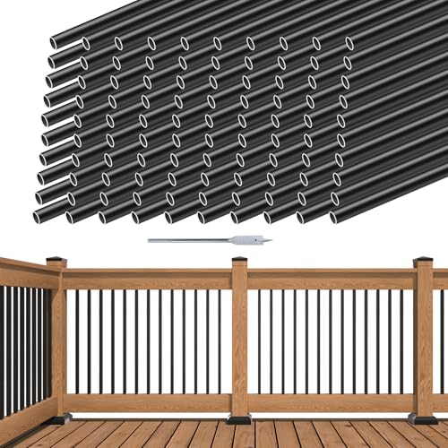 Muzata 100 Pack 32 inch Round Aluminum Balusters Black