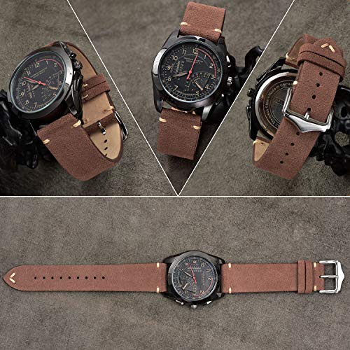 Leather Watch Bands 18mm for Men EACHE Vintage Watch Straps Dark Brown for Women Suede Leather Replacement Watchband