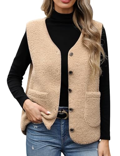 Women's Fleece Vest Lightweight Sleeveless Coat with Pockets