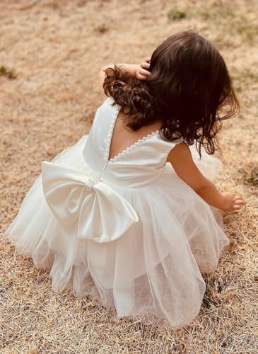 Short Satin Tulle Flower Girl Dresses Bow-Knot Pearls Satin Tulle Tutu Princess Birthday Party Prom Ball Gown2