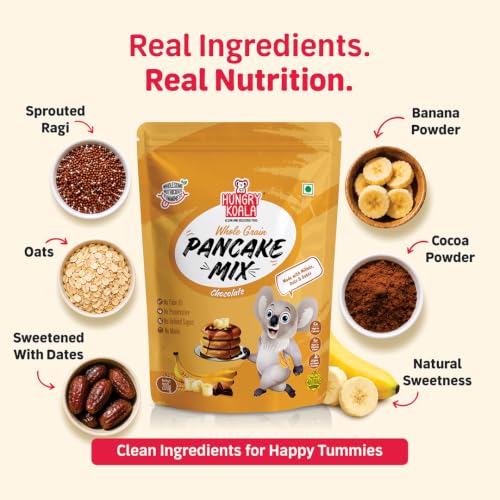 Image of Hungry Koala Chocolate Millet Pancake, No Maida, No Palm Oil, No Refined Sugar, Gluten Free, High Sprouted Protein, Low Carbs, Eggless 200 Gm - Pack of 1| Millet Pancake Mix