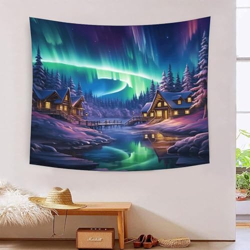 Tapisserie décoration murale aurores du Nord 3D en tissu haut de gamme 180x230 cm