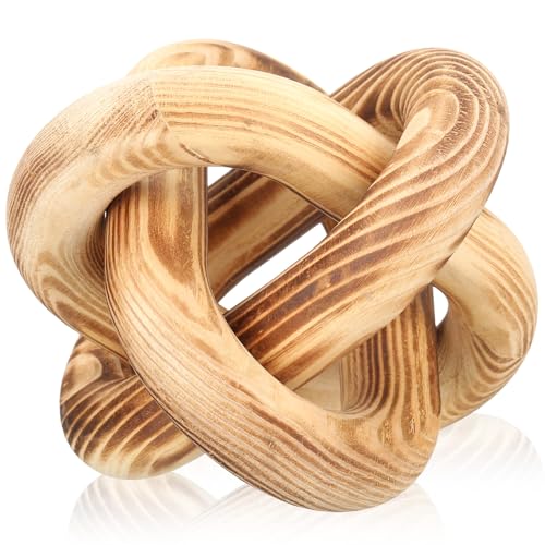 Image of Yalikop 3 Link Wood Knot Decor Rustic Home Decor Accents Hand Carved Coffee Table Decoration, Boho Chain Link Decoration, Modern Shelf, Rustic Objects for Home Living Room Bedroom(Burnt)