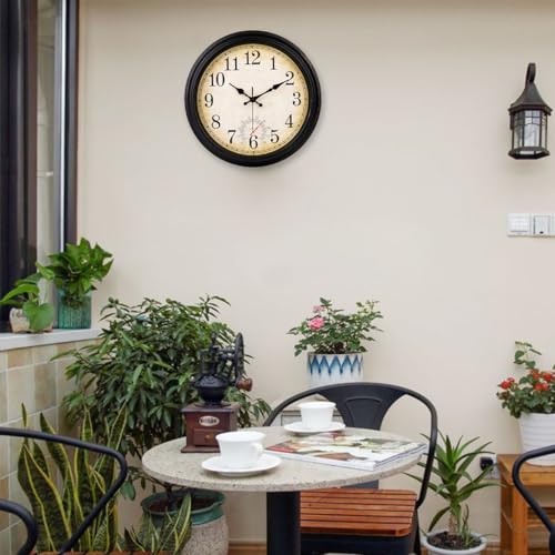 jomparis Wanduhr mit temperaturanzeige Außenwanduhr groß Gartenuhr Wasserfest und Wetterfest für Garten und Terrasse Pool (40cm Bronze)