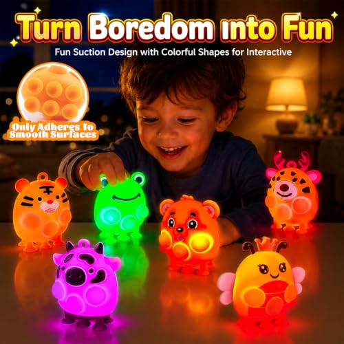 ChildFun 6 Pack Light Up Animal Suction Pop Bath Toys, No Hole Bath Toys for Toddlers, Silicone Suction Fidget Toys for Sensory Fun, Travel Toys for Kids, Airplane, Car Rides & Road Trips - Image 5