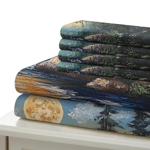 Housse de couette coucher de soleil forest river 3d microfibre 260x220