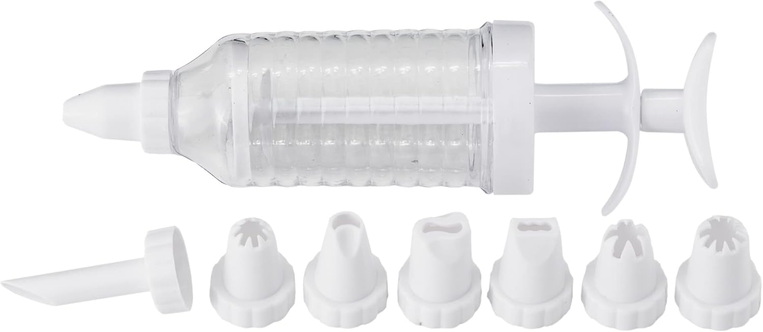 Chef Craft 21229 1-Piece Icing Syringe with 8 Tips, White and Clea