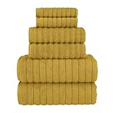 Elegant Comfort 100% Turkish Cotton Corduroy Ribbed Luxury Bath Towels 6-Piece Set, Premium Feel - Quick Dry, Highly Absorbent, Contains 2 Bath Towels, 2 Hand Towels, and 2 Washcloths, Gold