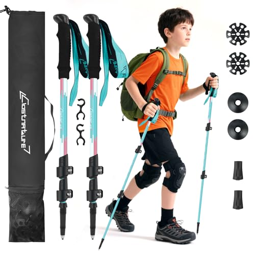 Clostnature Kids Trekking Poles for Hiking Collapsible Lightweight Hiking Poles 2 Pack Aluminum Walking Sticks for Children Teenagers Retractable Trekking Sticks for Climbing Backpacking