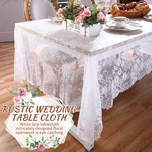 10 Pcs White Lace Tablecloth Rectangular 60 X 120 Inch Wedding Rustic Tablecloth Overlay Rose Vintage Embroidered Wedding Reception Party Table Decorations For Baby Bridal Shower Tea Party Table Cover #TOP6