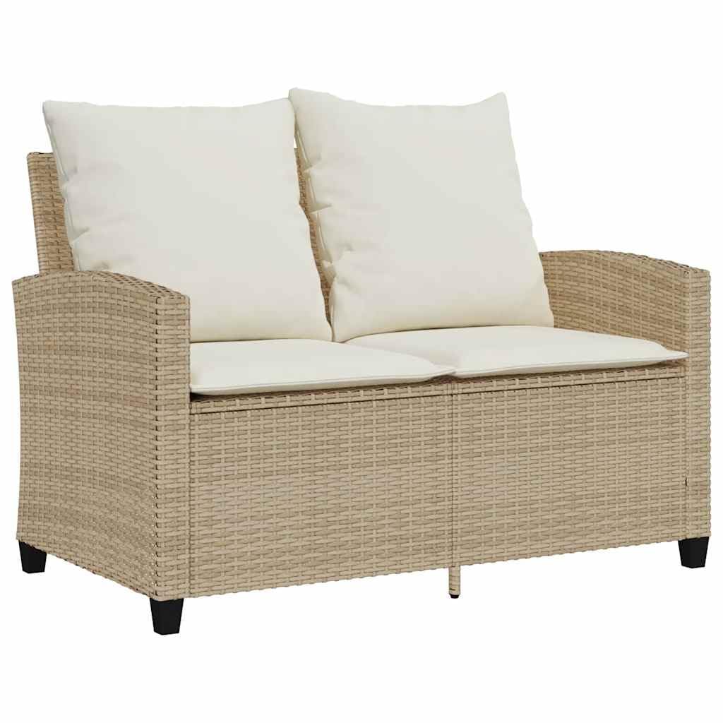 vidaXL Divano Giardino 2 Posti con Cuscini e Tavolo Beige Polyrattan, Divano da Esterno, divanetto da Giardino, Divano da Giardino a Due posti