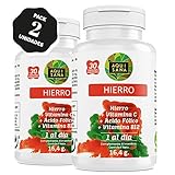 Hierro con Ácido Fólico 60 Cápsulas| Suplemento de Hierro con Vitamina C y Vitamina B12| Mayor vitalidad y Energía| Aquisana