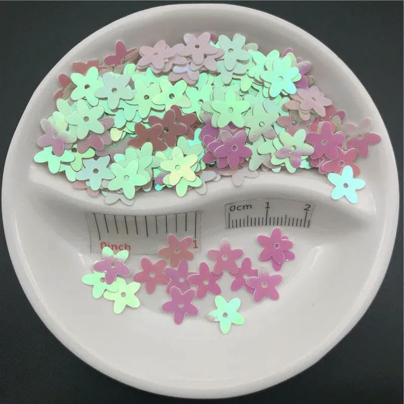 Paillettes plates transparentes AB de 10 mm avec trou central en forme de fleur, pour la couture, les mariages et autres créations vestimentaires (femmes et enfants). Poids : 150 g.
