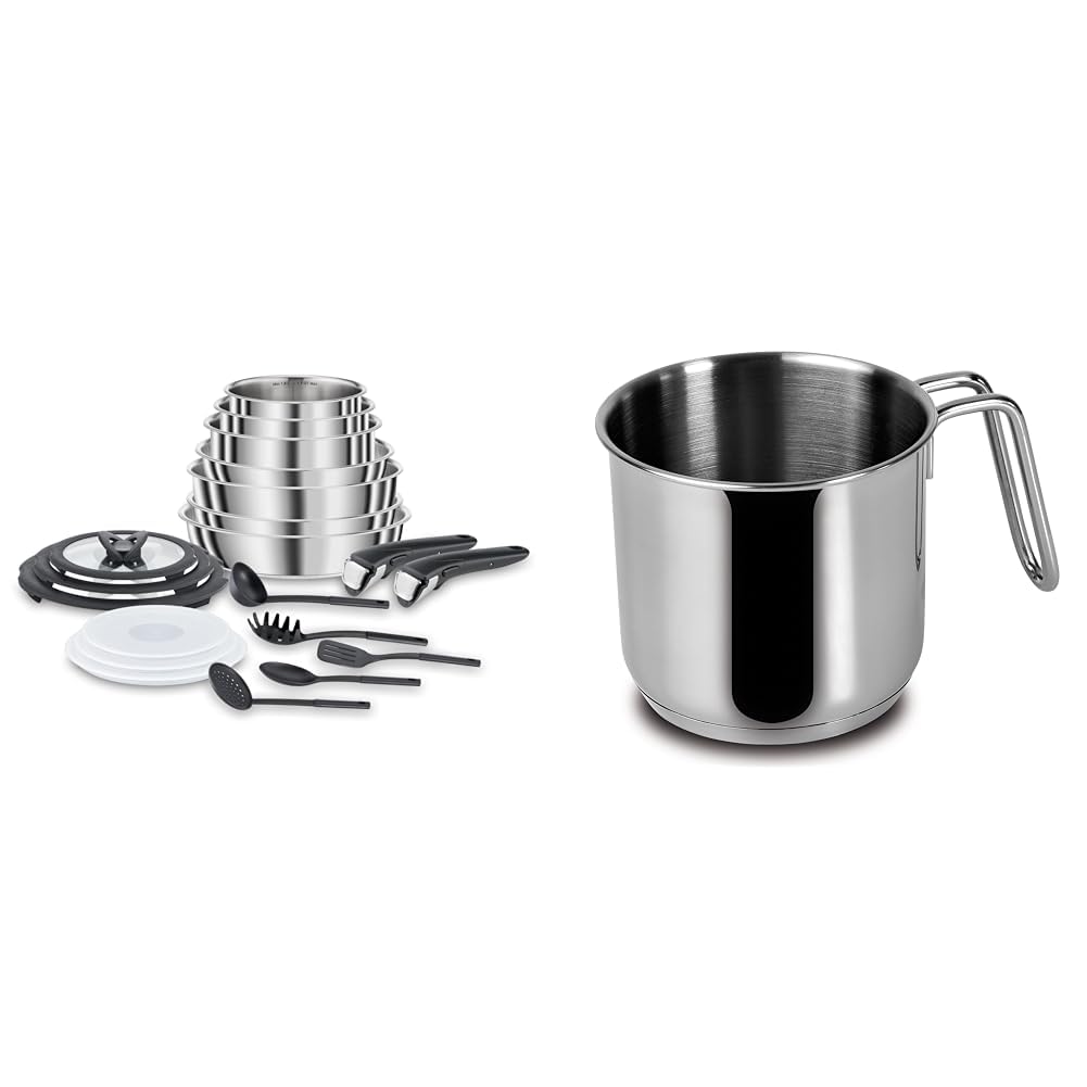 Lagostina Ingenio Inox Set di Pentole e Padelle in Acciaio Inox, 20 Pezzi & Every Bollilatte Ø 12 cm in Acciaio Inox 18/10 con Fondo Lagoseal Plus