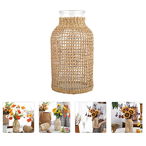 Woven Straw Glass Flower Vase Rustic Dry Flower Vase Decorative Glass Bottle Rattan Holder For Home Decor #TOP2