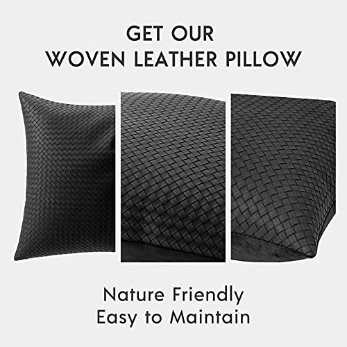 Phantoscope Pack Of 2 Faux Leather Pillow Covers - Woven Leather Throw Pillows - Modern Outdoor Farmhouse Decorative Pillowcases Couch Pillows, Black 18X18 Inches #TOP1