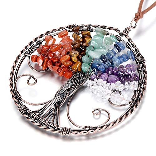 Jovivi 7 Chakra Gemstone Reiki Healing Crystals Tree Of Life Hanging Ornament Meditation Tumbled Stones Window Wall Hanger For Feng Shui Yoga Home Indoor Decorations #TOP3