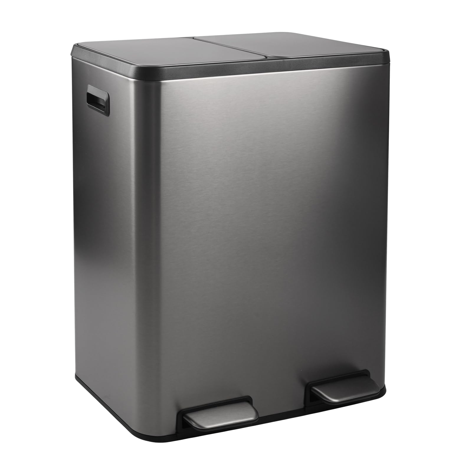 Kitchen Bin,60L Dual Rubbish Bin,2 x 30L Stainless Steel Pedal Bin,Double Bin Recycling with Soft-Close Lids and Plastic Inner Buckets,Fingerprint Proof,Odour Seal,Large Capacity, Frosted Silver