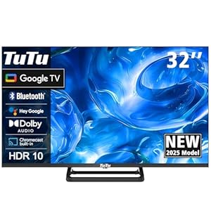 TuTu TUG32HQ1C Fernseher 32 Zoll (80cm), Full HD Smart TV, Google TV mit WLAN, Bluetooth, APP Store, Chromecast, USB, HDMI, Triple Tuner DVB-C/S/S2/T/T2, Mittelfuss