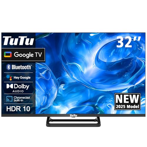 TuTu TUG32HQ1C Smart TV 32 Zoll (80 cm) Google TV, LED HD Fernseher mit WLAN, Bluetooth, App Store, Triple Tuner (DVB-T/T2, DVB-C, DVB-S/S2), HDMI, USB