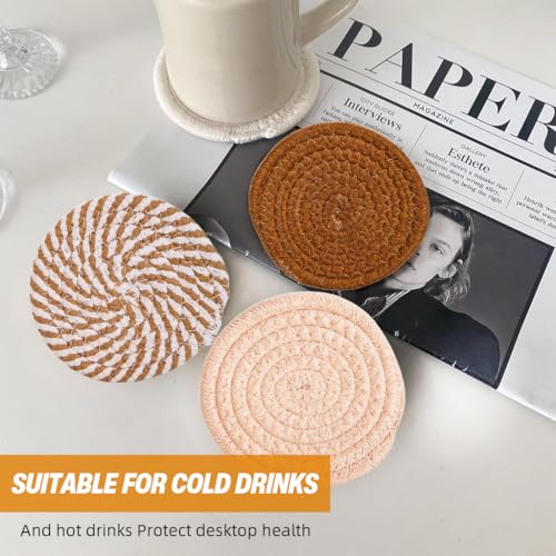 Image of HASTHIP 8 Pcs Absorbent Cotton Drink Coaster Set, 4.3 Inch, 4 Colors