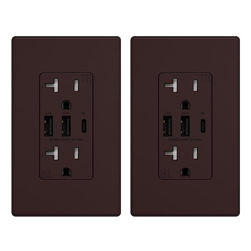 ELEGRP - Toma de pared de 30W y 6.0 Amp, receptáculo 20 Amp, con 3 puertos USB tipo C y tipo A, cargador USB para dispositivos, listado UL, con
