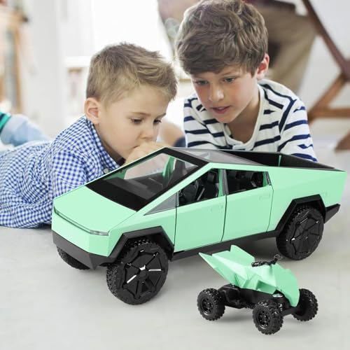 Image of 1 /24 Tesla Cybertruck Diecast Metal Toy Truck with Lights and Sounds, Mini Vehicle for Boys Ages 3 and Up, Realistic Design, Fun Educational Play, for Kids and Collectors (Green)
