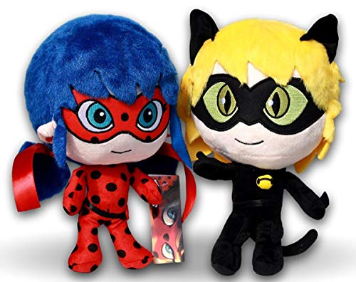 Miraculous Paquet 2x Jouets Peluche Ladybug Et Chat Noir 27cm Les Aventures Mais Marinette Adrien Agreste Poupée