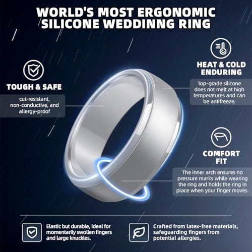 Image of Egnaro Men's Silicone Wedding Rings: Classic Black Step Edge Rubber band 10mm Wide 2.5mm Thick- Hypoallergenic for Gym /Outdoor /Gift(1 /4 /7 Variety Pack with Half Size)