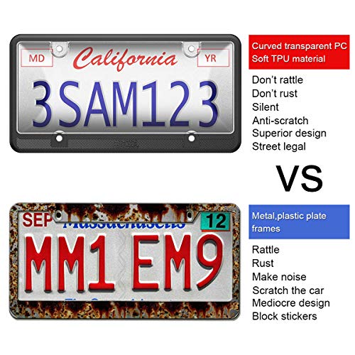 Dracool for License Plate Frame 4 Holes Silicone Frames for US Standard Car and Clear Transparent Plastic Covers 360 Degree Unbreakable Plates Holder Waterproof,Rust-Proof 4 Screws Included - Black - Thumbnail 3