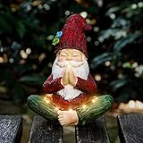 Smadeer Garden gnome Statue in Yoga Pose for Outdoor Decor,Yoga Gnomes Figurine with Solar Lights fo