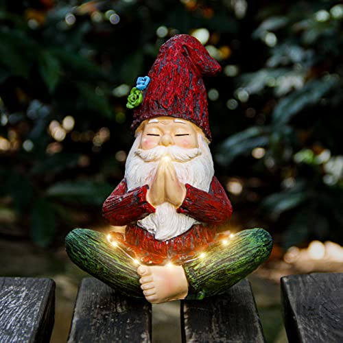 Smadeer Garden Gnome Statue In Yoga Pose For Outdoor Decor,Yoga Gnomes Figurine With Solar Lights For Patio Lawn Yard Garden Outdoor Decoration,Praying Gnome Knome Sculpture And Statue Ornament #TOP9