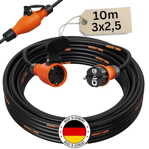 Verlängerungskabel 10 Meter IP54 Außen Verlängerung 10m Stromkabel Außenbereich Kabel Strom Verlaengerungskabel Gummikabel TITANEX 3x2,5 Schuko Outdoor Extension Cord