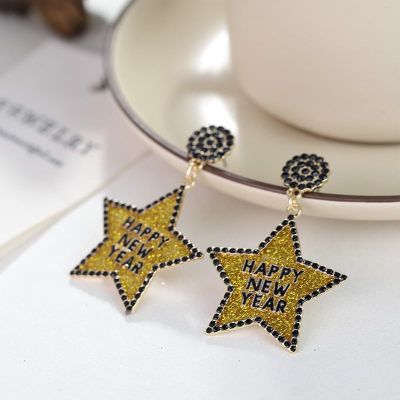 Happy New Year Earrings for Women Rhinestone Star Dangle Earrings Holiday Wine Glass Earrings Party Jewelry Accessory - Image 3