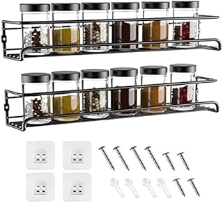 WWW Spice Racks Organizers,2 Tier Wall Mounted Spice Rack Hanging Spice Organizers for Space Saving Kitchen Inside Wall Cupboard Spice Jars and Condiments Storage,Black