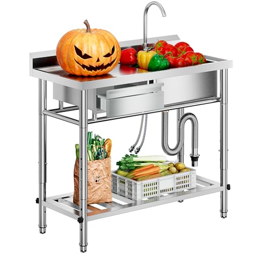 CAMMOO 4-Height Adjustable 39' Utility Sink 18/8 Stainless Steel, 400lb Capacity & Storage Drawer,...